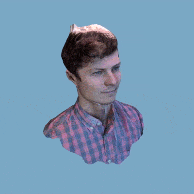 a 3D scan of Avery Lawrence's head and shoulders that rotates like a wheel