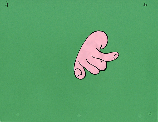 A looping animation of a disembodied cartoon hand that does a quick dance and then walks around the perimeter of the frame, joined by more disembodied hands.